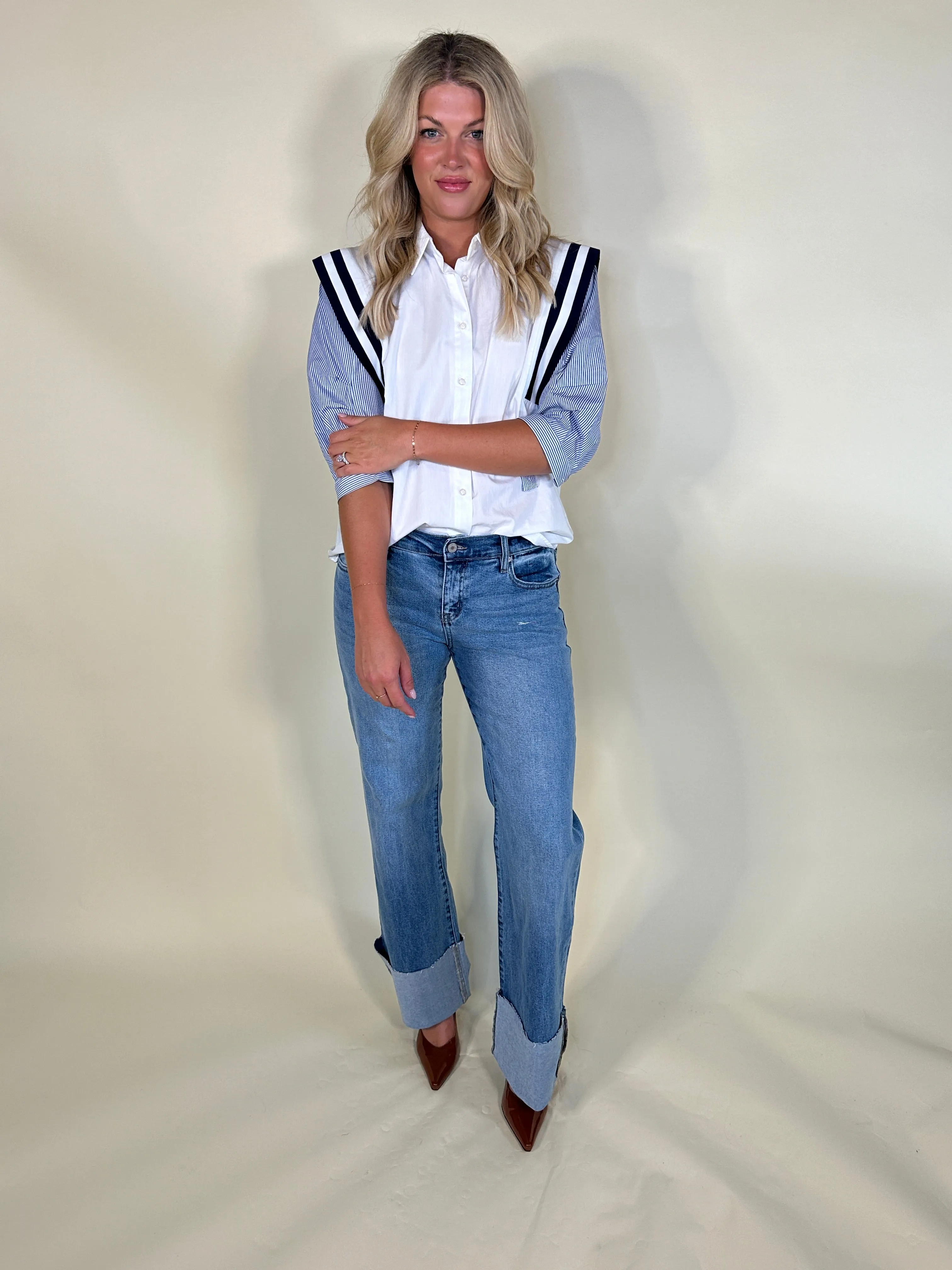 The Harper Contrast Stripe Button-Up