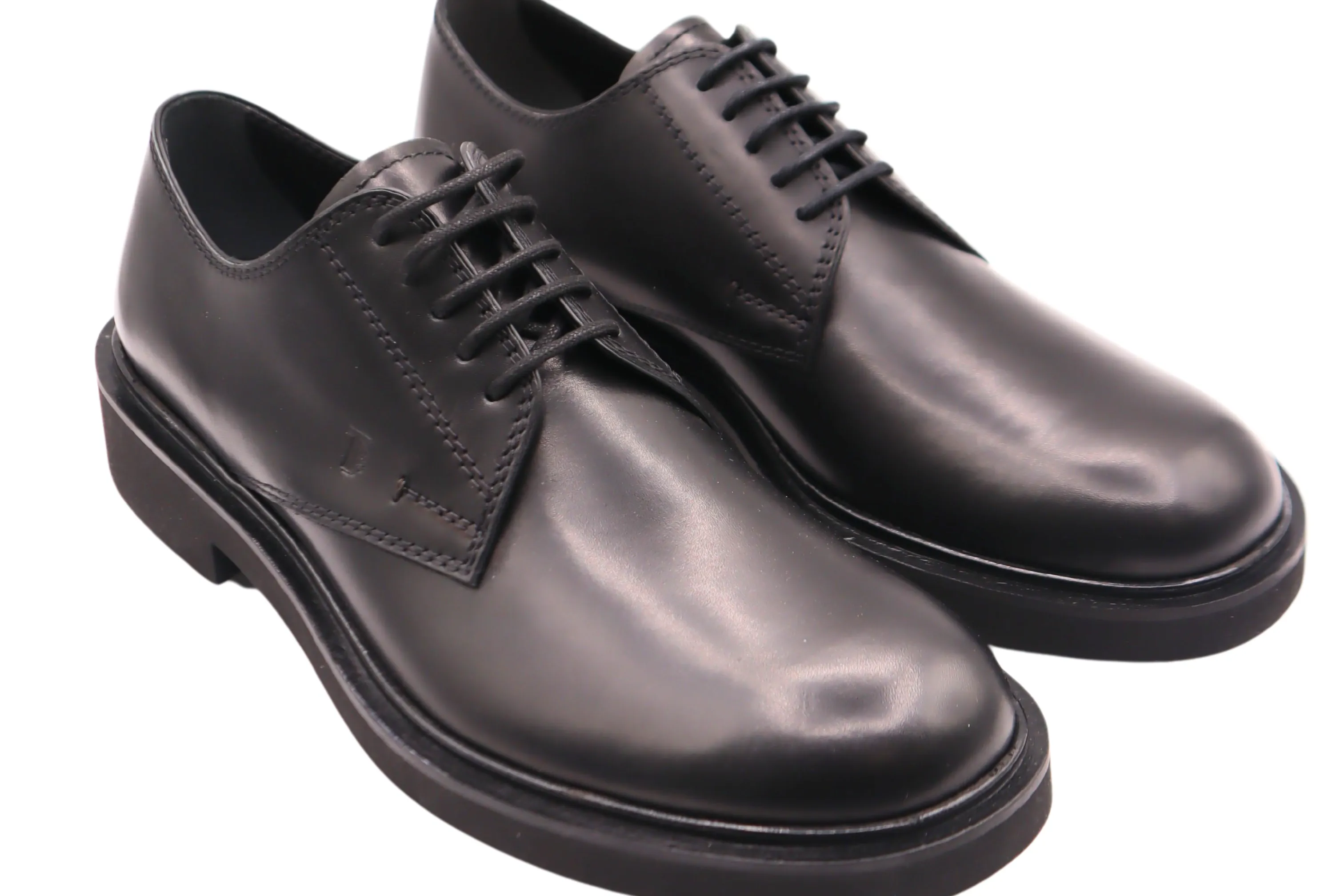 Tods Mens Mocassino Black Leather Laced Shoes