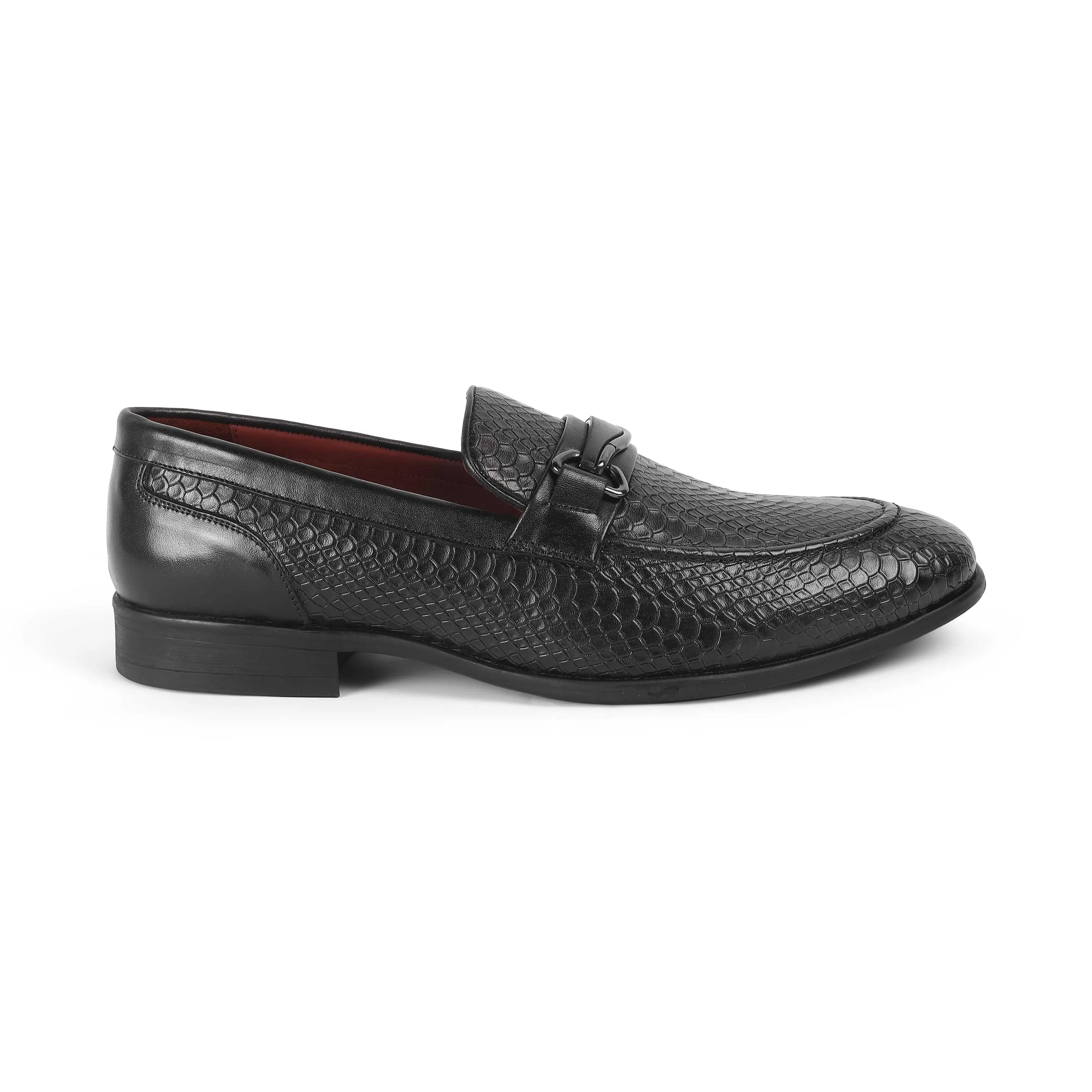 Tresmode Royal Black Men's Textured Leather Loafers