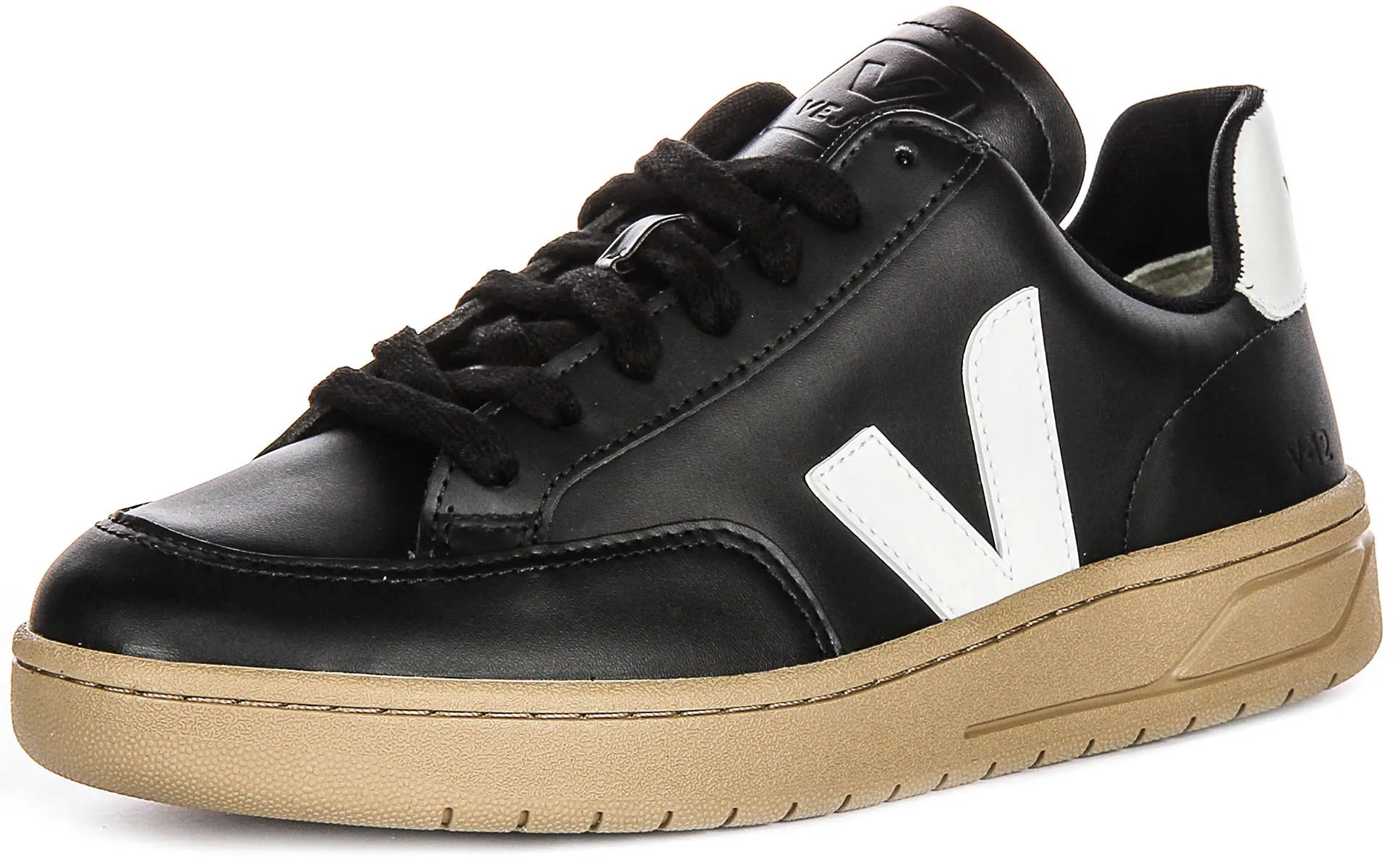 Veja V-12 Leather In Black White For Women