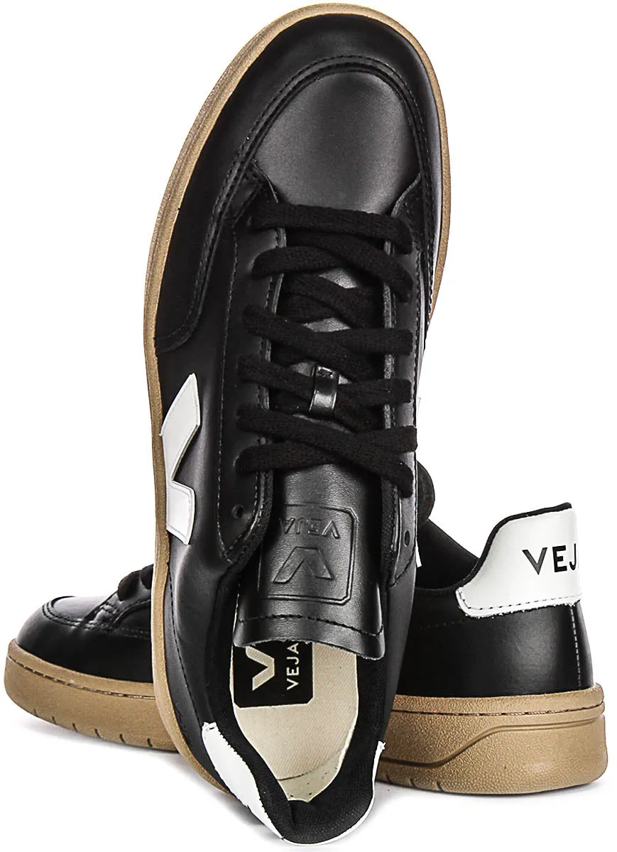 Veja V-12 Leather In Black White For Women