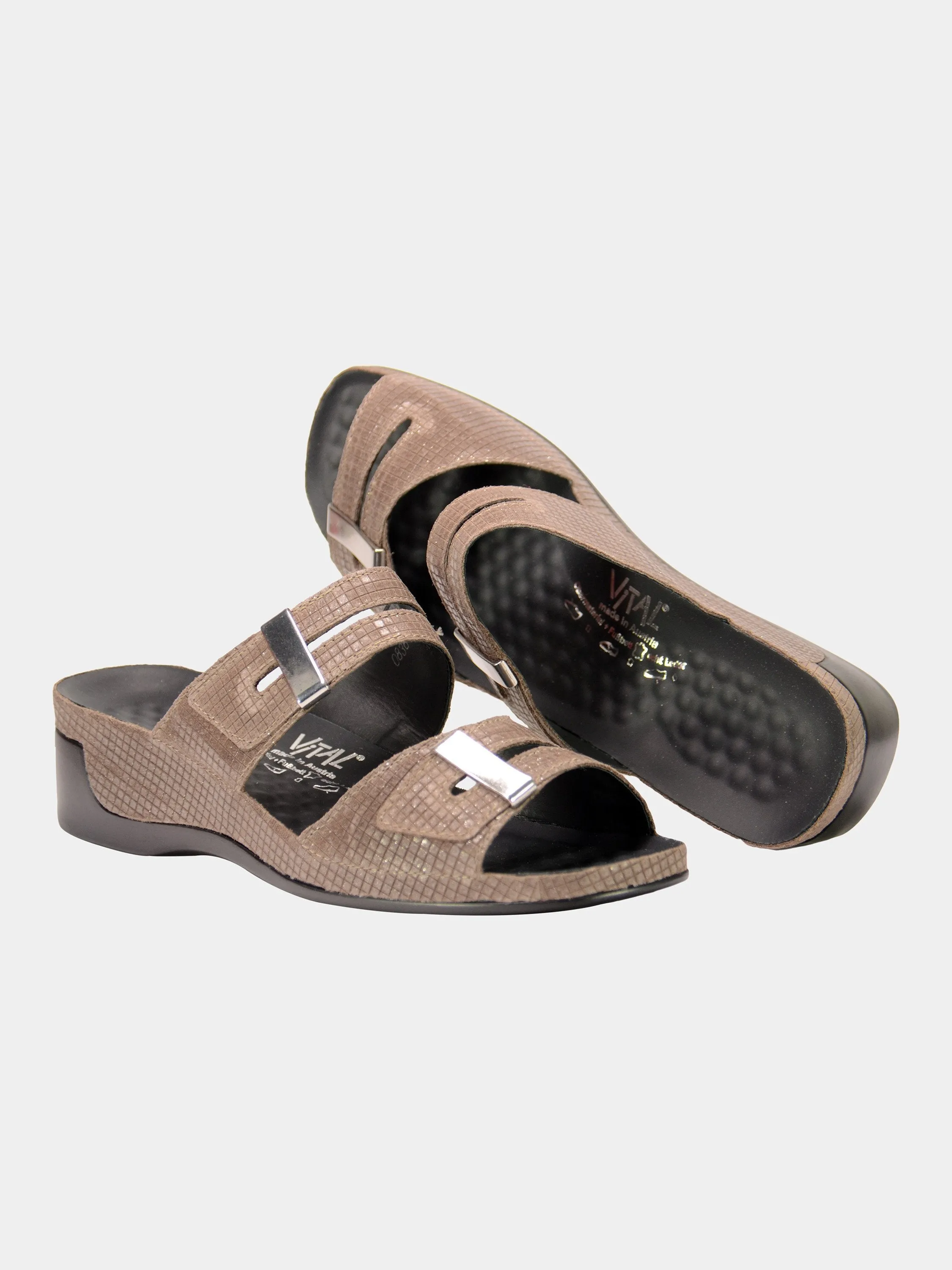 Vital Women's Grid Detailed Slider Leather Sandals