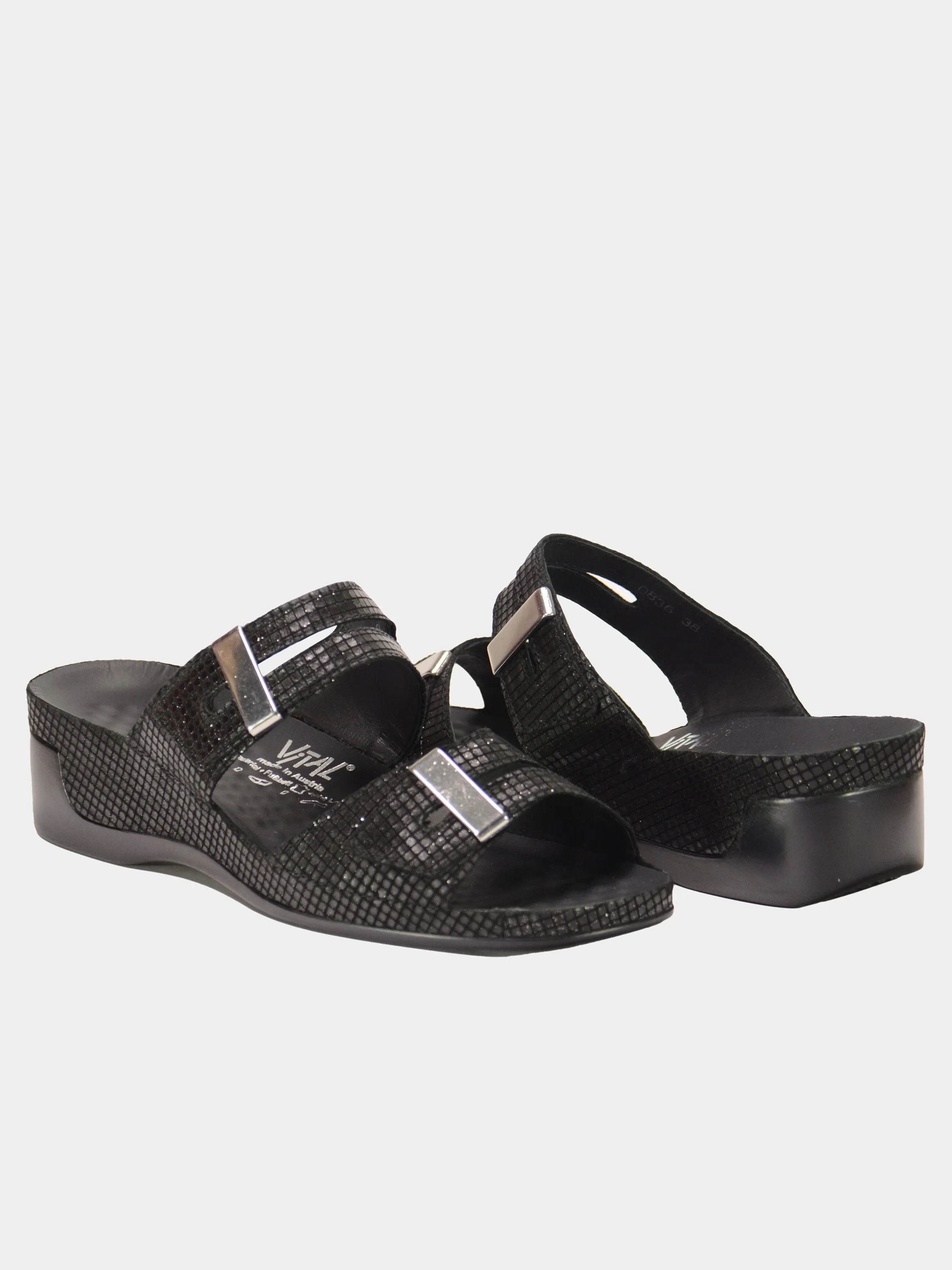 Vital Women's Grid Detailed Slider Leather Sandals