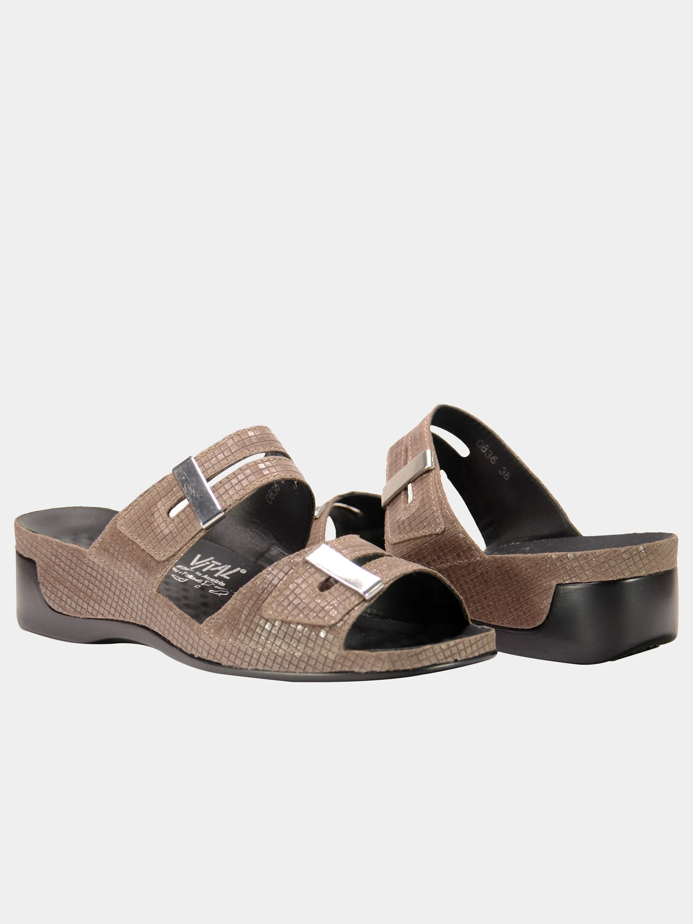 Vital Women's Grid Detailed Slider Leather Sandals