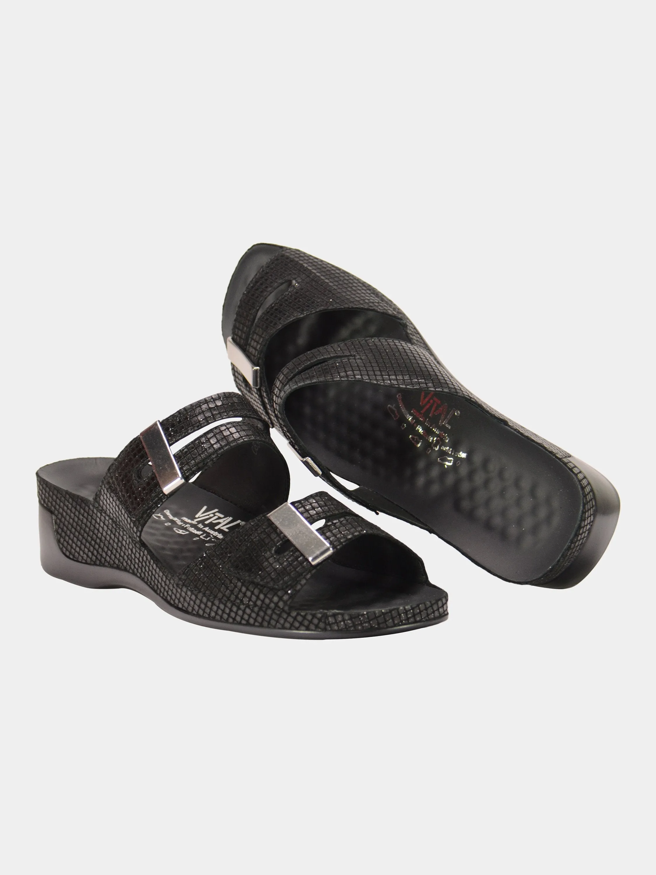 Vital Women's Grid Detailed Slider Leather Sandals