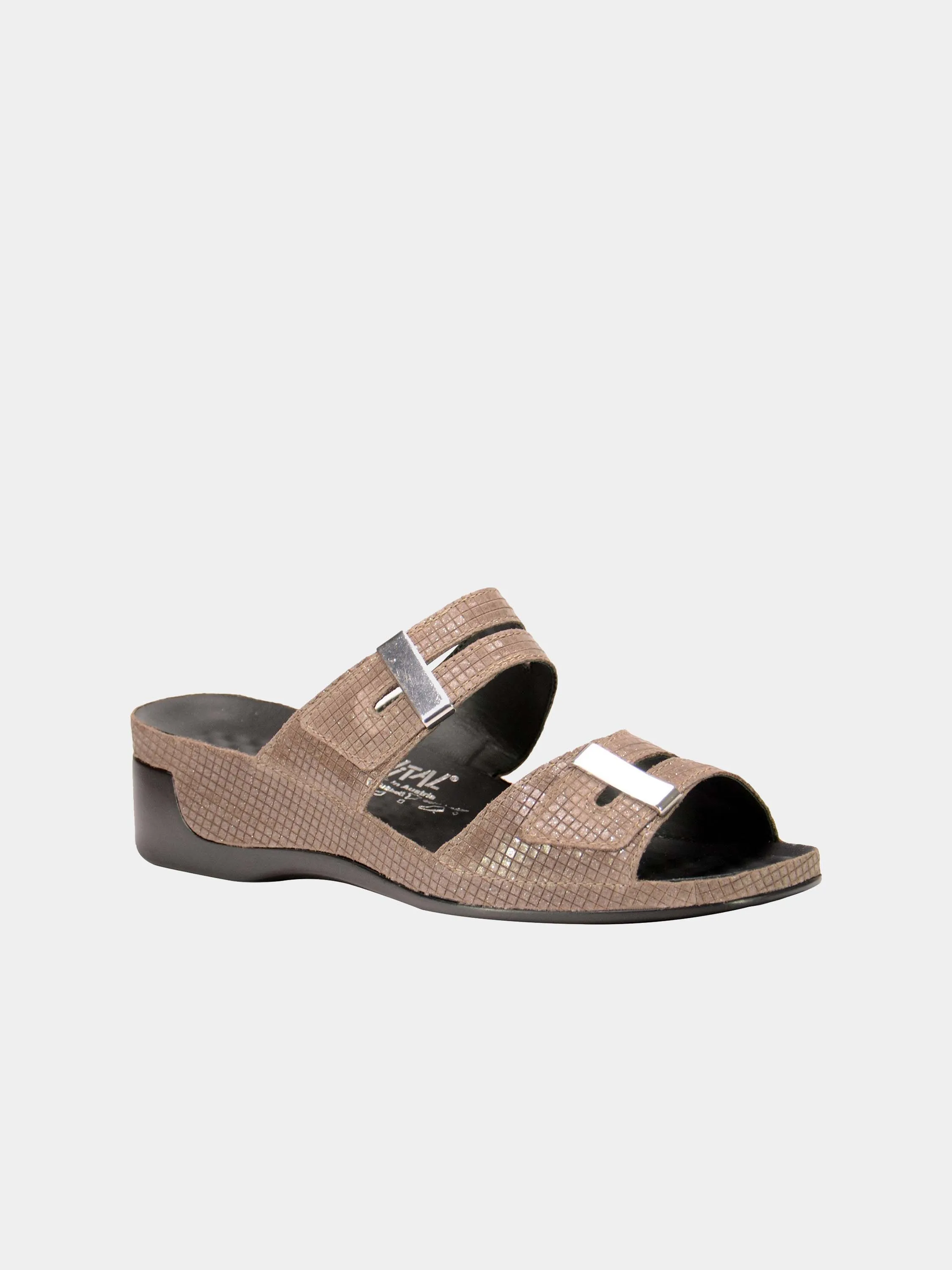 Vital Women's Grid Detailed Slider Leather Sandals