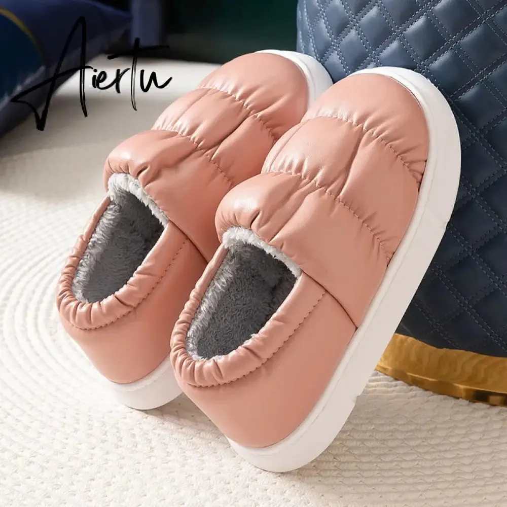 Waterproof Non-Slip Home Slippers Winter Warm Women Indoor Cotton Men Non-slips Ladies Soft Slippers Memory Foam Couples Shoes