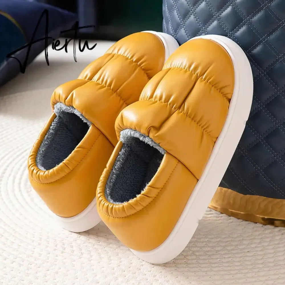 Waterproof Non-Slip Home Slippers Winter Warm Women Indoor Cotton Men Non-slips Ladies Soft Slippers Memory Foam Couples Shoes