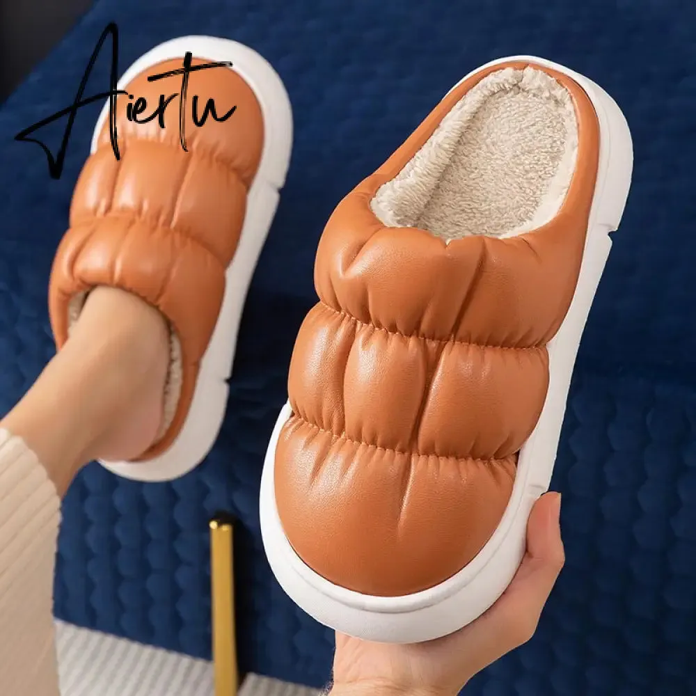 Waterproof Non-Slip Home Slippers Winter Warm Women Indoor Cotton Men Non-slips Ladies Soft Slippers Memory Foam Couples Shoes