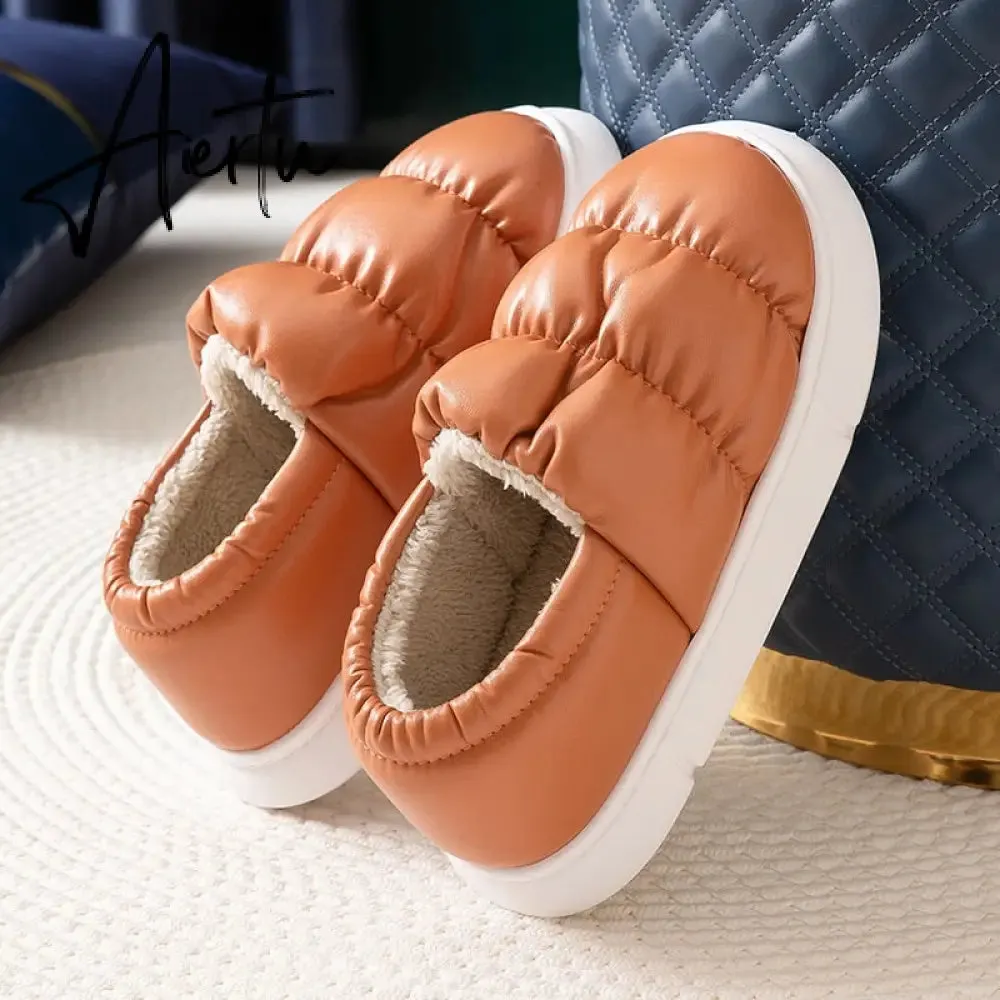 Waterproof Non-Slip Home Slippers Winter Warm Women Indoor Cotton Men Non-slips Ladies Soft Slippers Memory Foam Couples Shoes