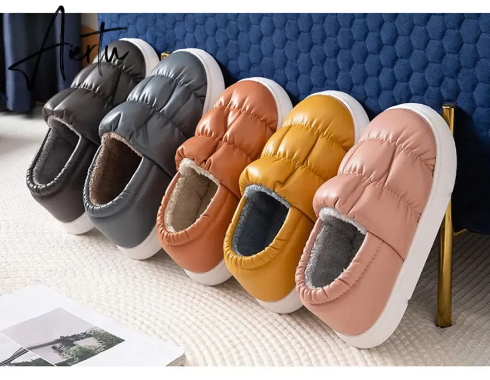 Waterproof Non-Slip Home Slippers Winter Warm Women Indoor Cotton Men Non-slips Ladies Soft Slippers Memory Foam Couples Shoes