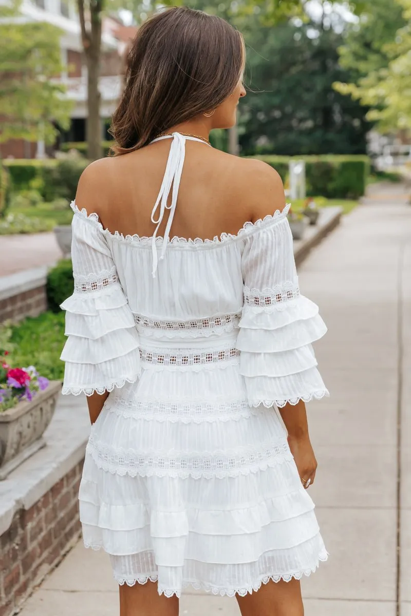 White Lace Ruffled Mini Dress - FINAL SALE