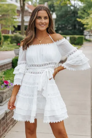 White Lace Ruffled Mini Dress - FINAL SALE