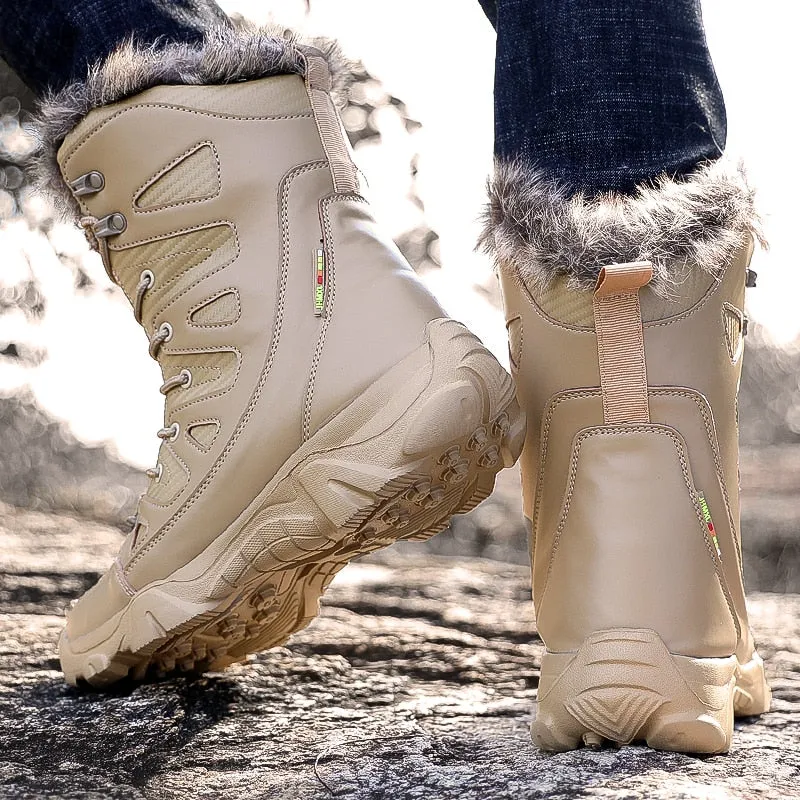 Winter Waterproof Men Boots Plush Super Warm Snow Boots Men Sneakers Ankle Boots Outdoor Desert Combat Army Boots Botas Hombre