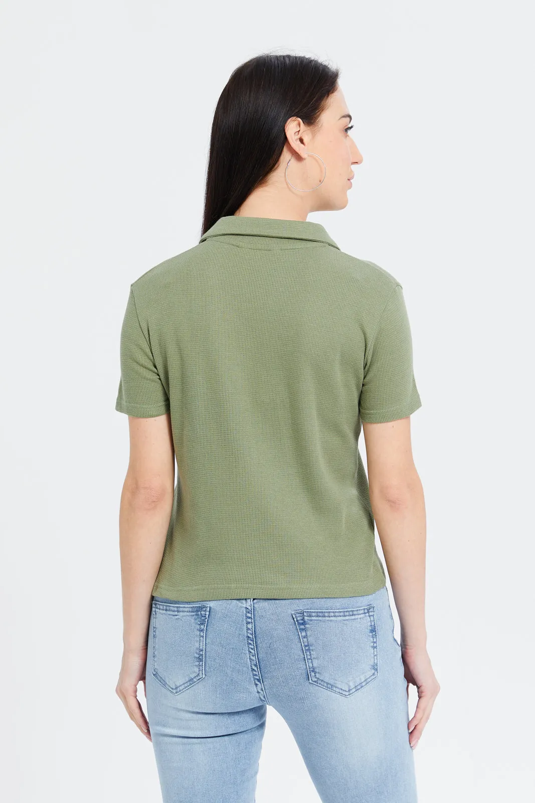 Women Olive Jacquard T-Shirt