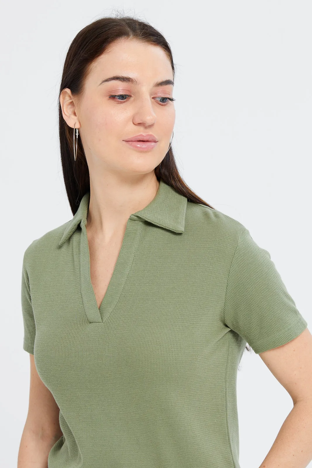 Women Olive Jacquard T-Shirt