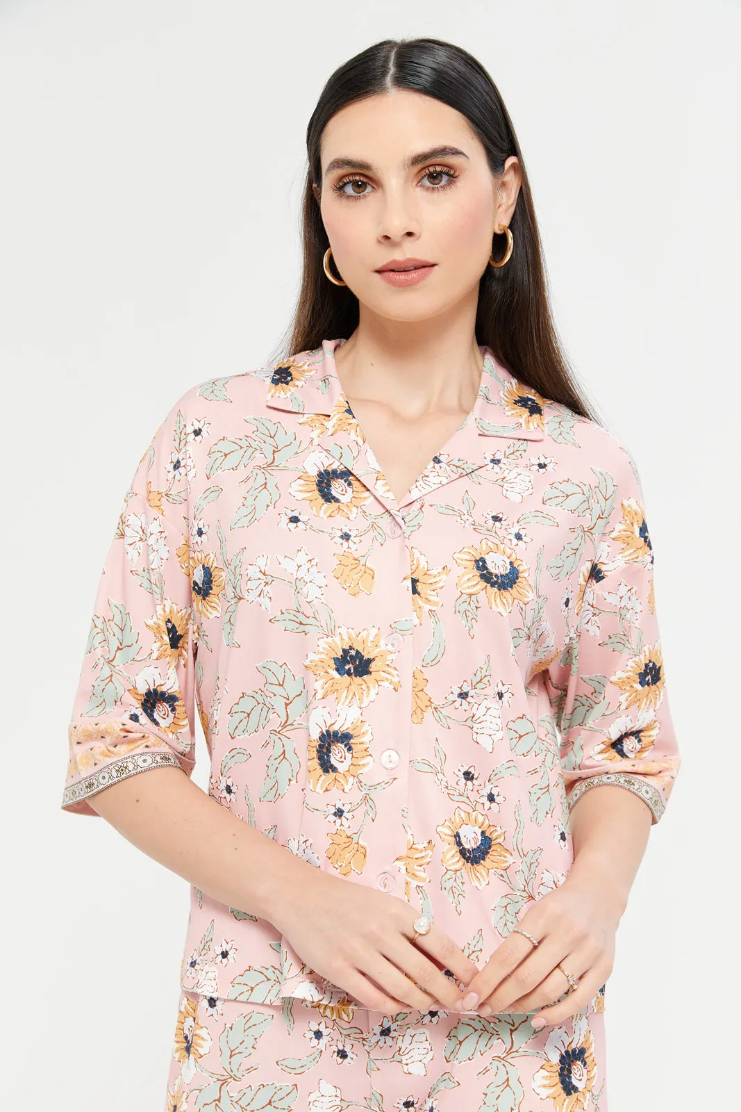 Women Pink Printed Cropped Blouse