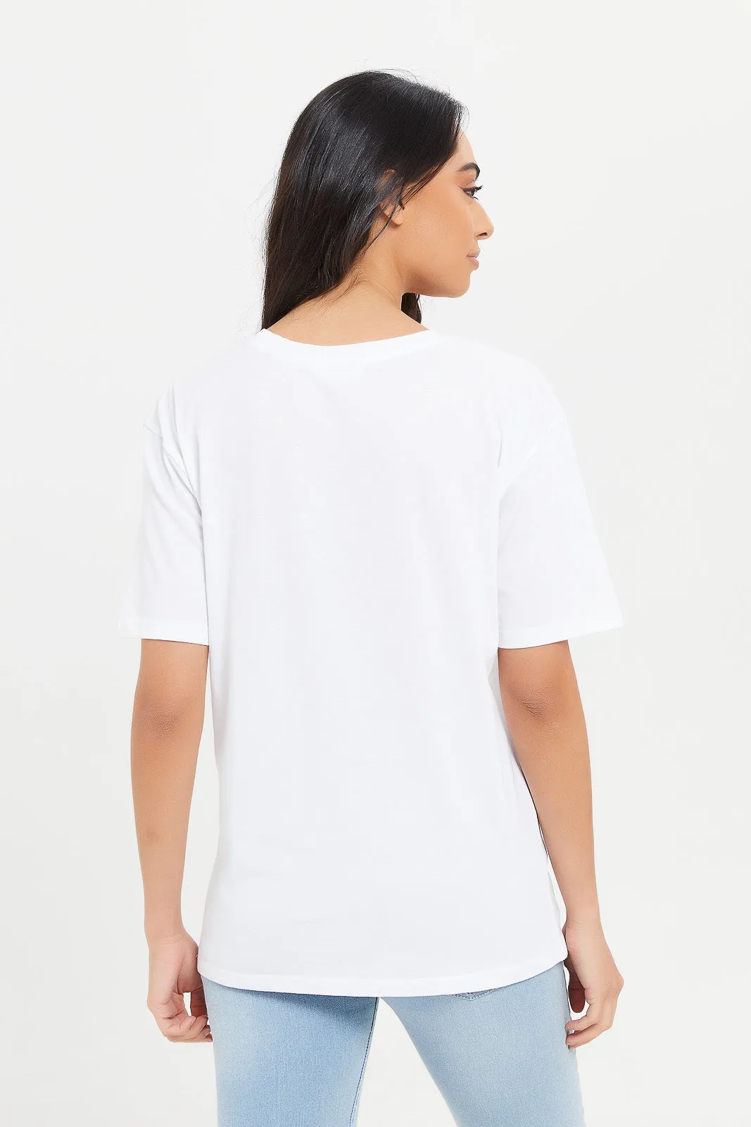 Women White Embellished Relaxed T-Shirt