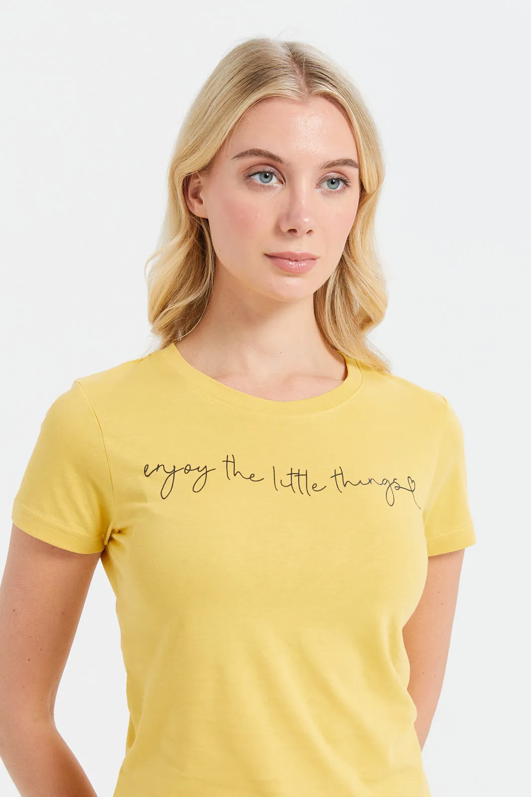 Women Yellow Printed T-Shirt