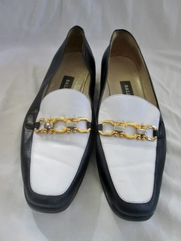 Womens BALLY RUTA Italy Slip On SHOE Loafer BLACK LEATHER 9.5 WHITE HORSEBIT