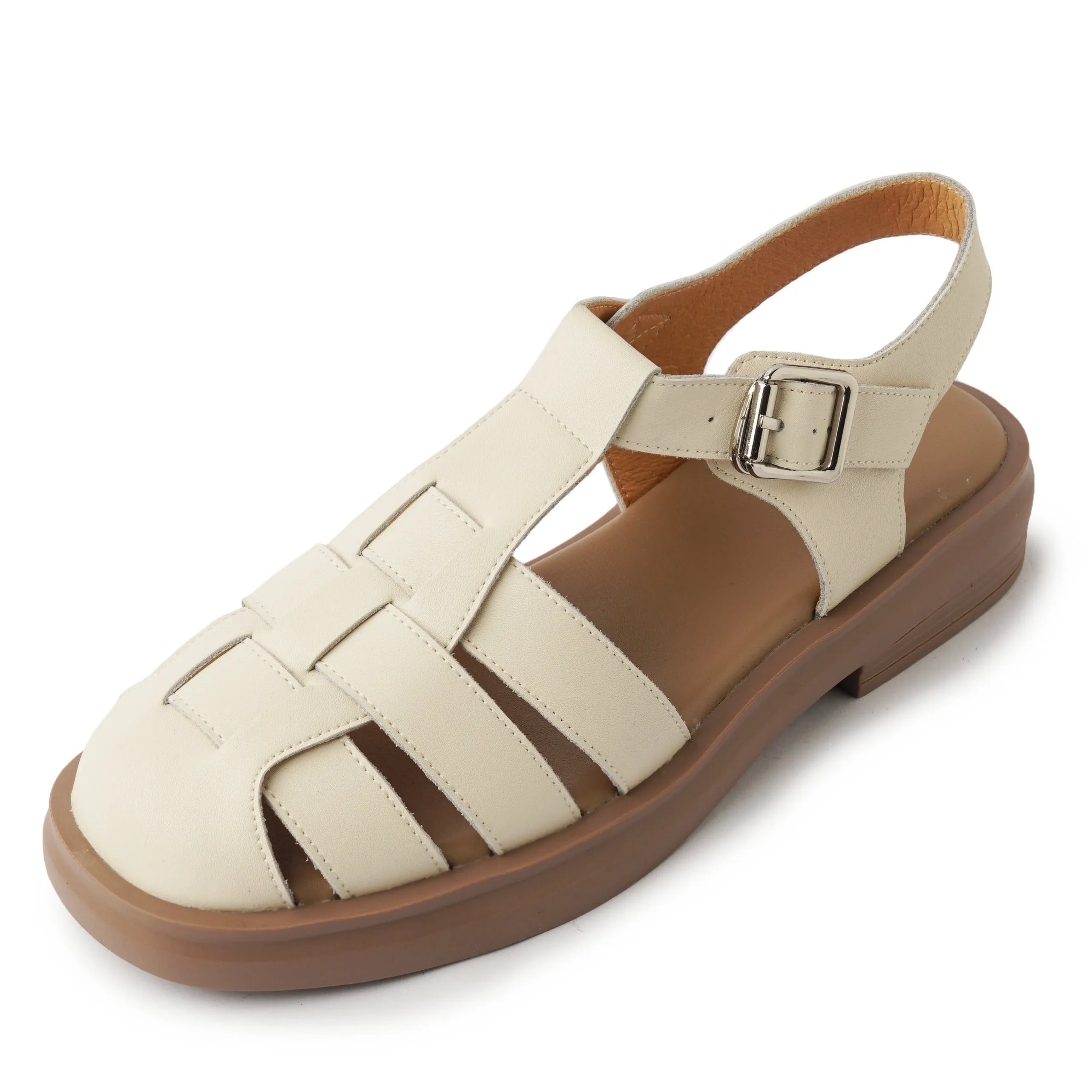 Womens Leather Fisherman Sandals Closed Toe