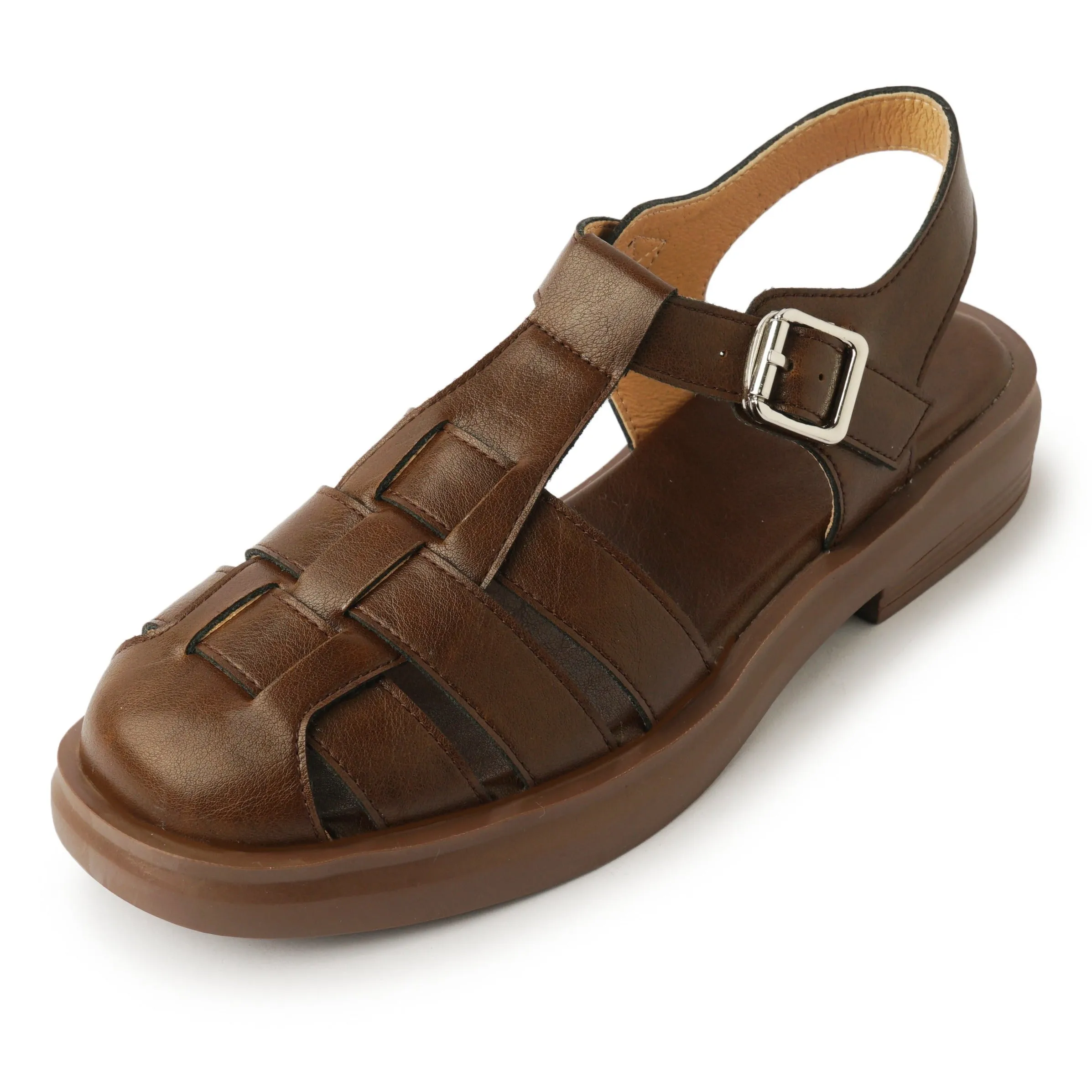 Womens Leather Fisherman Sandals Closed Toe