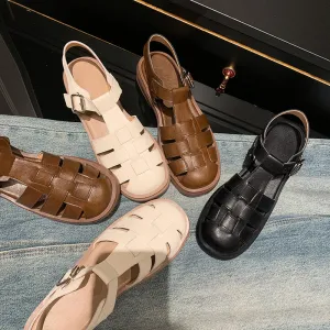 Womens Leather Fisherman Sandals Closed Toe