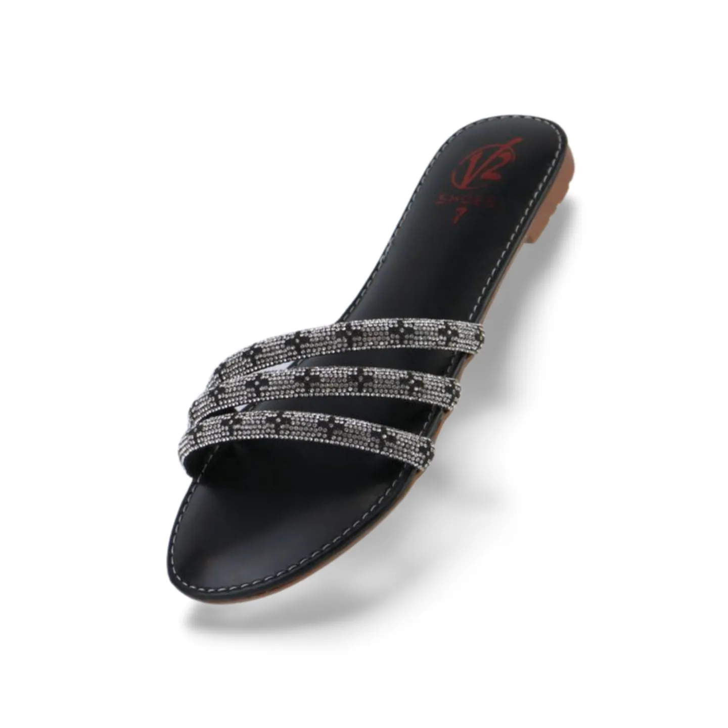 Women's Rhinestone Strap Flat Sandals, Slip on Soft Foam Open Toe Slide Sandals