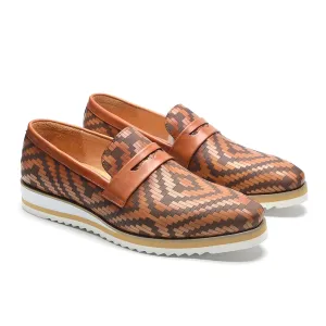 Woven Geometric Genuine Leather Loafers