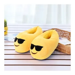 Yellow with Glasses Soft Plush Emoji Slippers